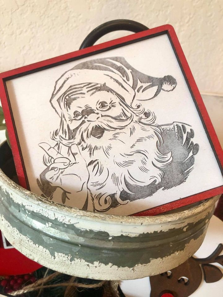 Classic Santa Tiered Tray Decor - Santa Tiered Tray - Letters to Santa - 3D Tiered Tray Signs - Santa Stop Here - Wood Tiered Tray Signs