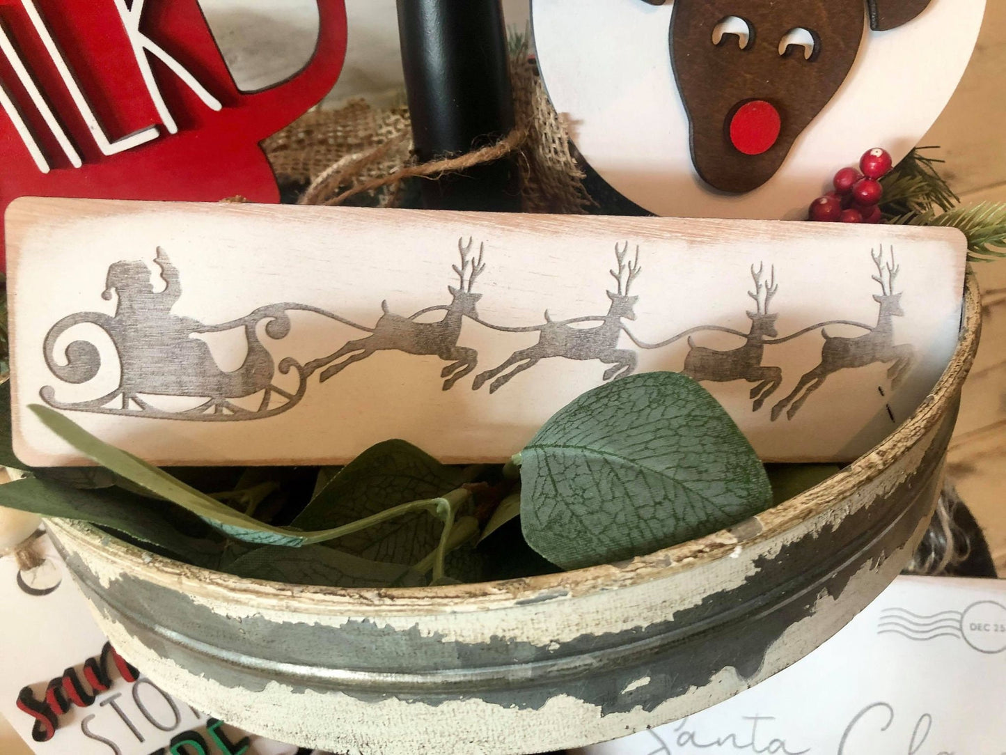 Classic Santa Tiered Tray Decor - Santa Tiered Tray - Letters to Santa - 3D Tiered Tray Signs - Santa Stop Here - Wood Tiered Tray Signs