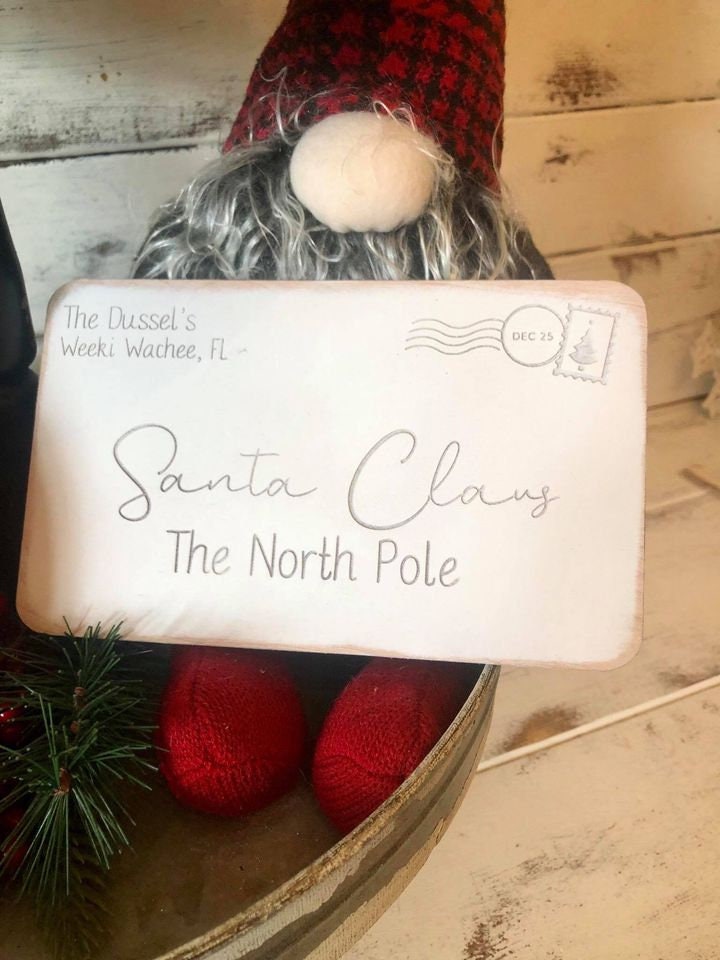 Classic Santa Tiered Tray Decor - Santa Tiered Tray - Letters to Santa - 3D Tiered Tray Signs - Santa Stop Here - Wood Tiered Tray Signs