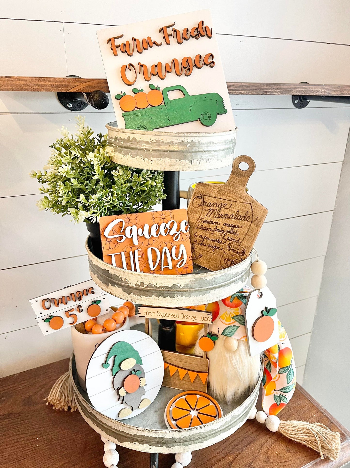 Orange Tiered Tray Signs - Orange Themed Tiered Tray - Squeeze the day signs - Florida Tiered Tray - Summer Tiered Tray