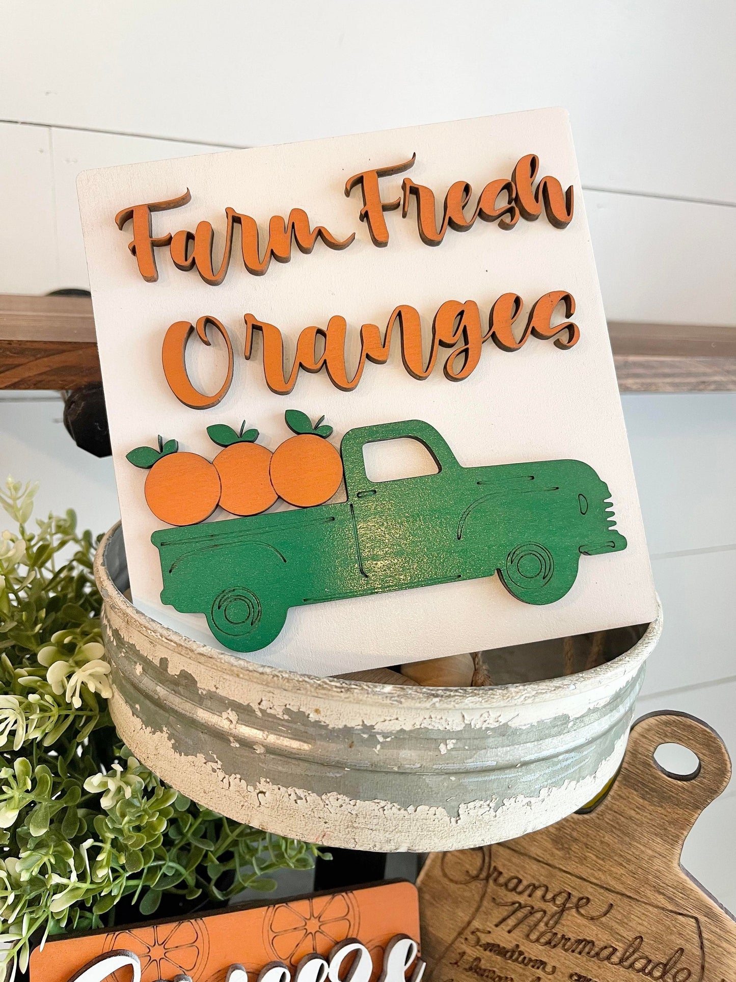 Orange Tiered Tray Signs - Orange Themed Tiered Tray - Squeeze the day signs - Florida Tiered Tray - Summer Tiered Tray