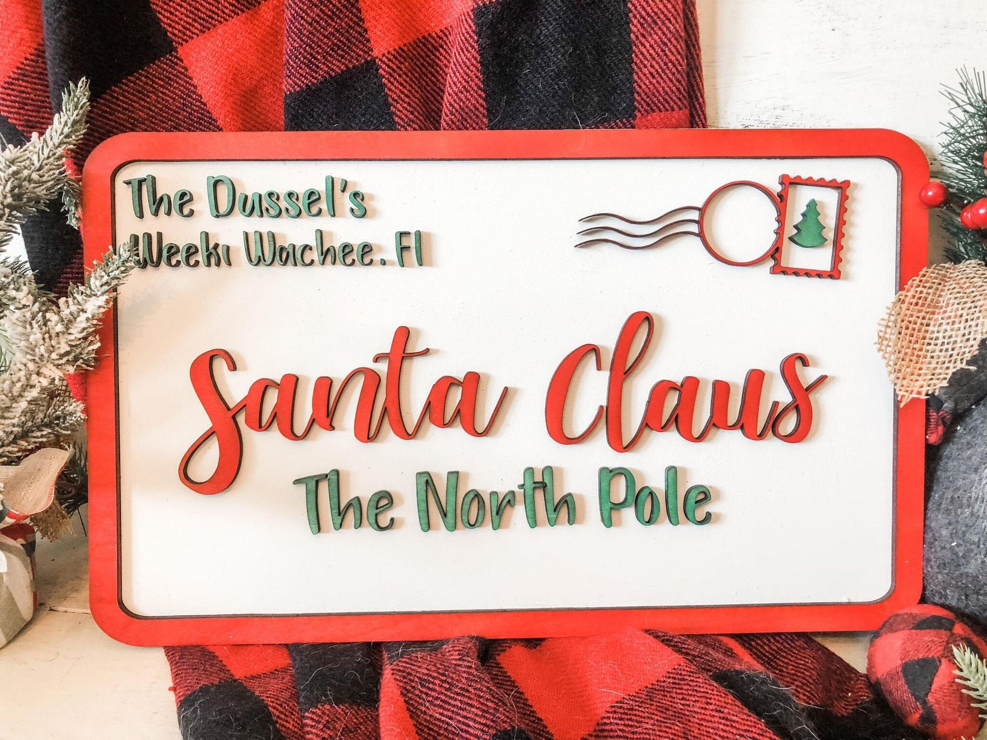 Letters to Santa Claus - Personalized Family Name Letter to Santa Sign - Christmas Signs - Santa Claus Post Card - Farmhouse Santa Decor