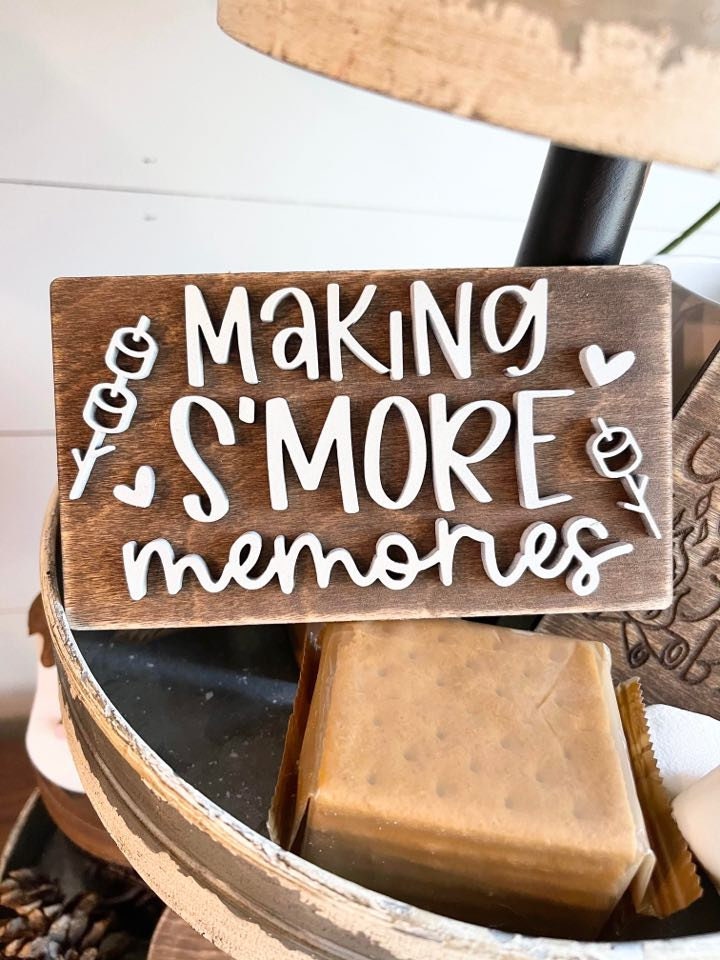 S'more Station Tiered Tray Set - S'more Love Decor - S'more Mini 3D Signs - S'more Tiered Tray Signs - Marshmallow Mug Sign - Campfire Decor