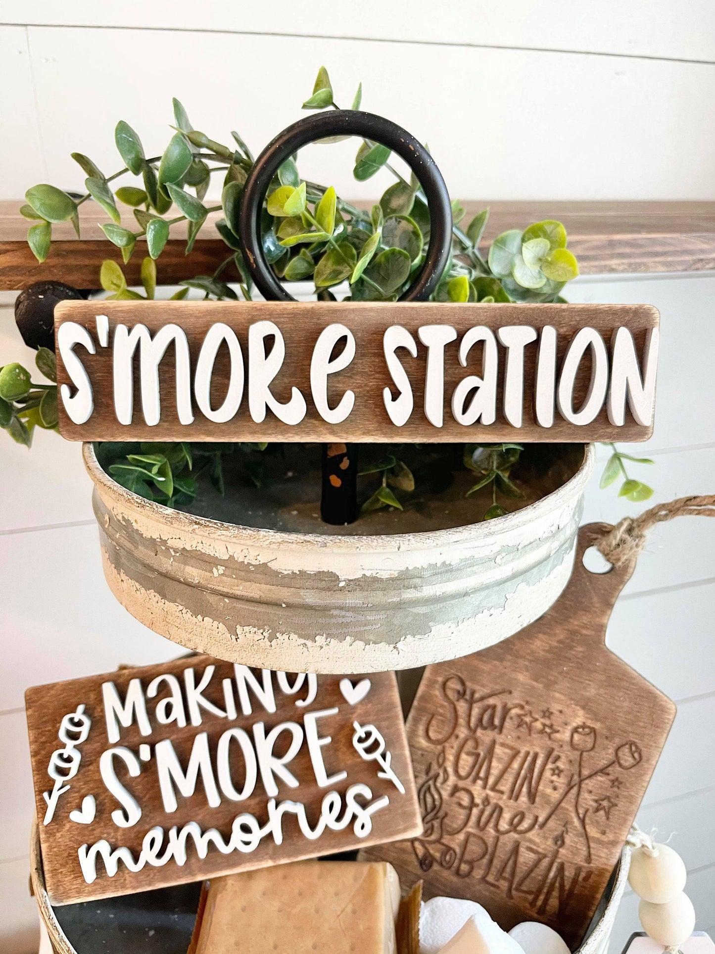 S'more Station Tiered Tray Set - S'more Love Decor - S'more Mini 3D Signs - S'more Tiered Tray Signs - Marshmallow Mug Sign - Campfire Decor