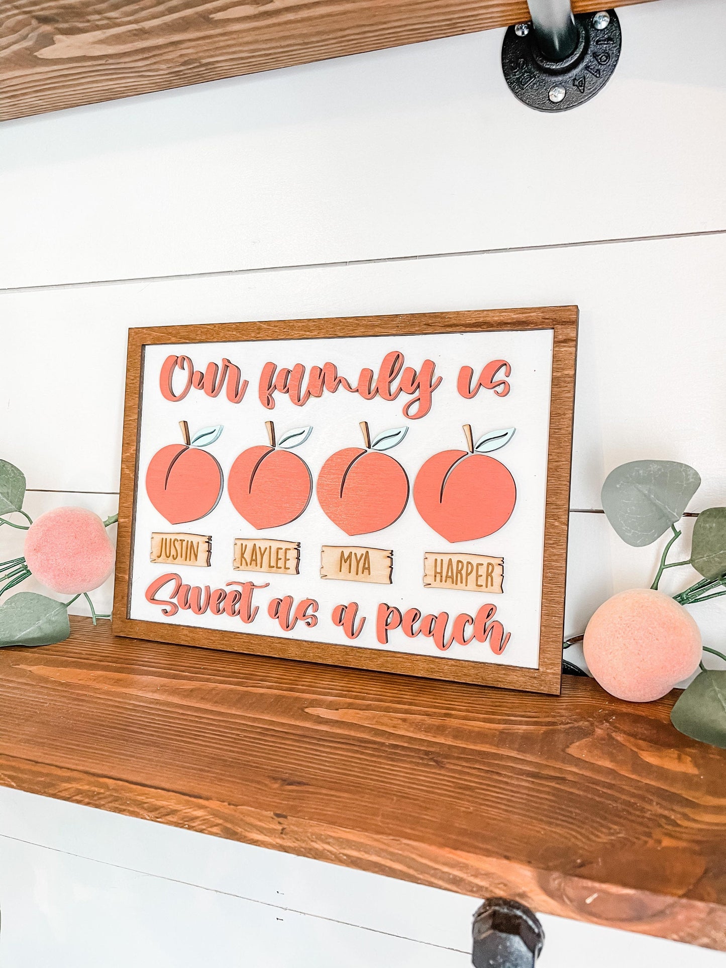 Our Family is sweet as a peach - Peach Decor - Personalized Peach Family Decor - Peach Signs - Peach Tiered Tray Signs - Peach Farmhouse