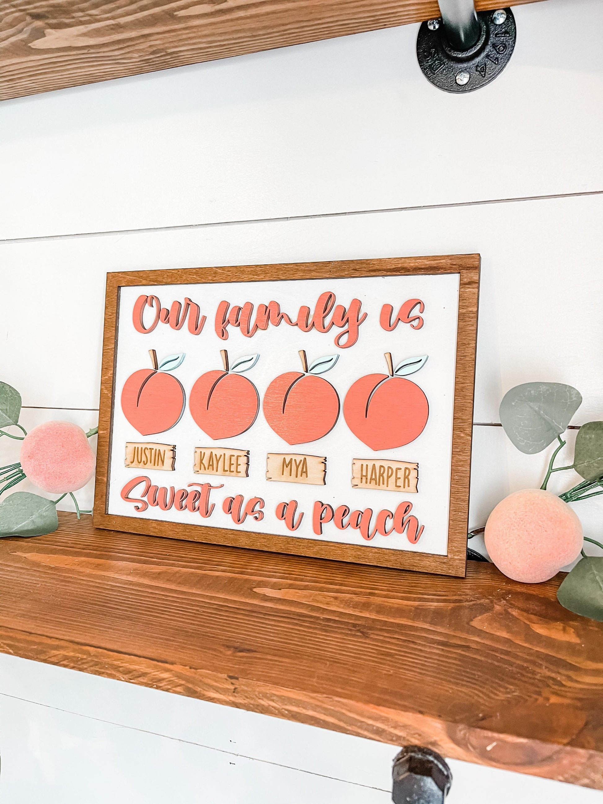Our Family is sweet as a peach - Peach Decor - Personalized Peach Family Decor - Peach Signs - Peach Tiered Tray Signs - Peach Farmhouse