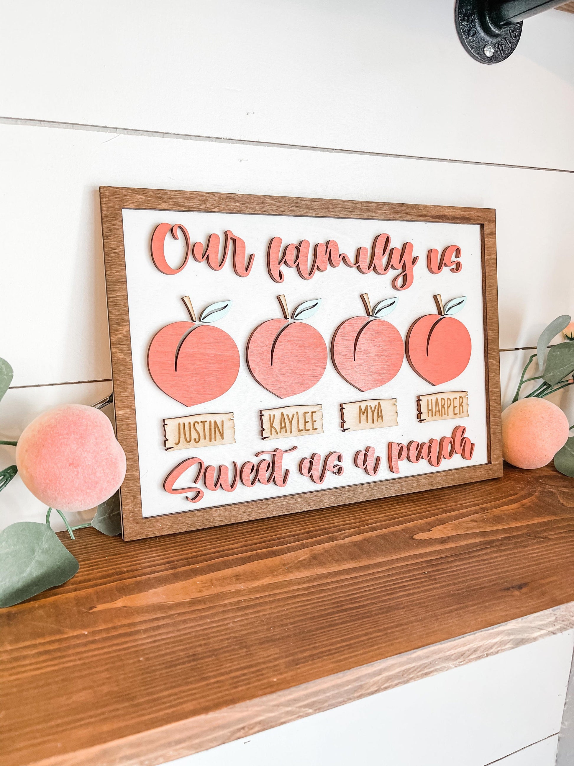 Our Family is sweet as a peach - Peach Decor - Personalized Peach Family Decor - Peach Signs - Peach Tiered Tray Signs - Peach Farmhouse