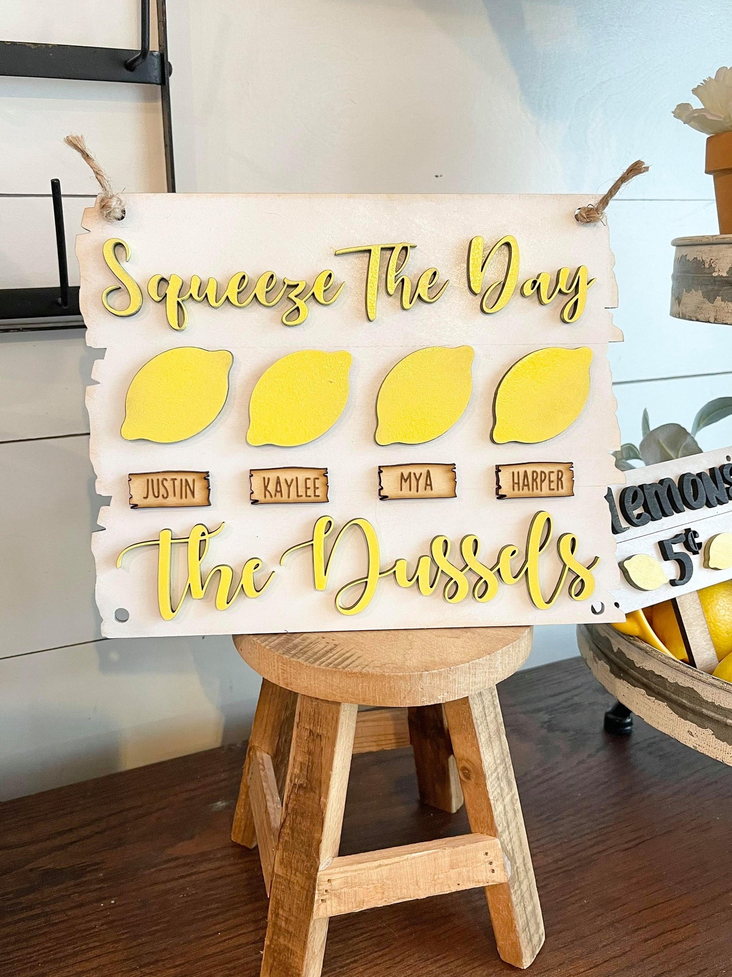 Squeeze the day - Lemon Family Sign - Personalized Lemon Family Decor - Lemon Themed Decor - Lemon Signs - Family Signs - Family Summer