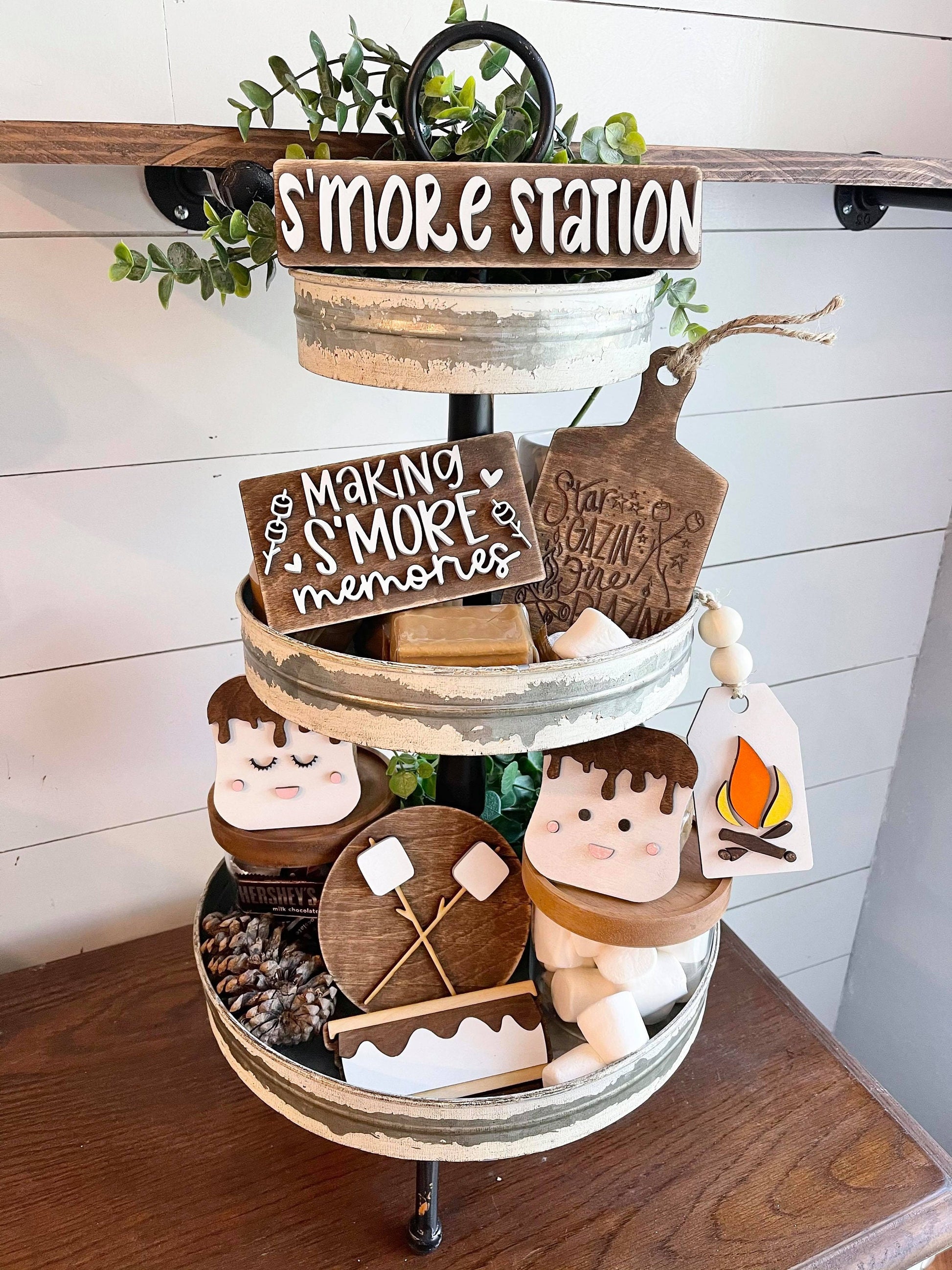 S'more Station Tiered Tray Set - S'more Love Decor - S'more Mini 3D Signs - S'more Tiered Tray Signs - Marshmallow Mug Sign - Campfire Decor