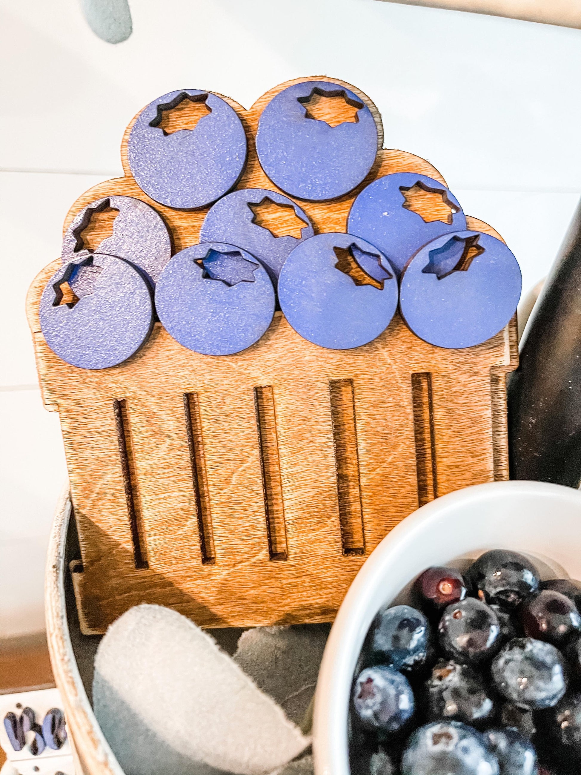 Farm Fresh Blueberries Tiered Tray - Farmhouse Blueberry Tiered Tray Signs - Blueberry Decor - Summer Tiered Trays - Fruit Tiered Tray Decor