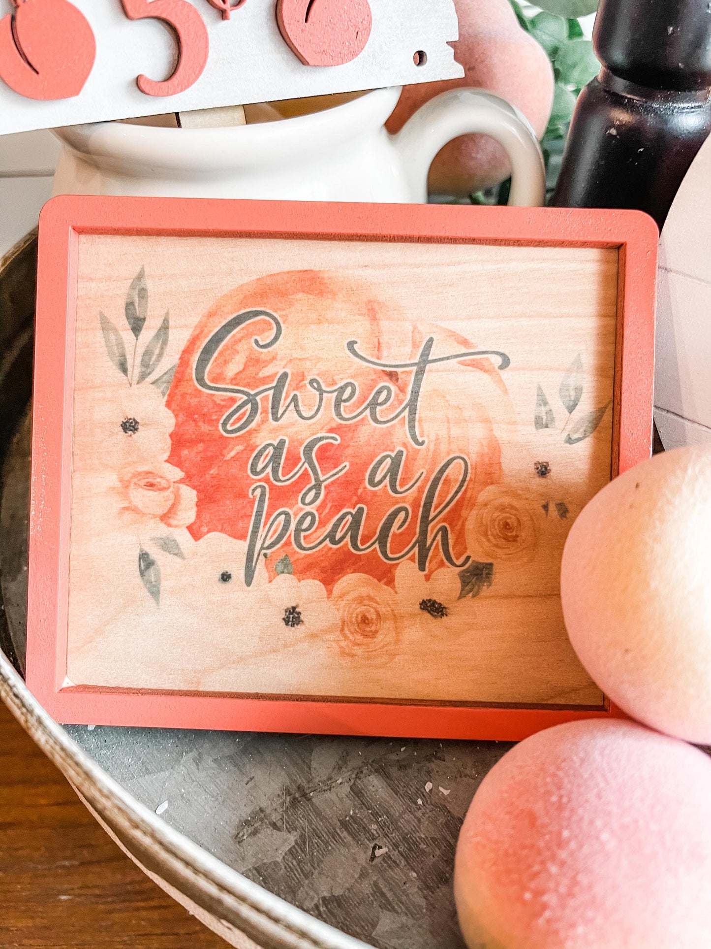 Farm Fresh Peaches - Peach Tiered Tray Decor - Life is Peachy Peach Tiered Tray Signs - 3D Peach Decor Signs - Peach Party Decorations