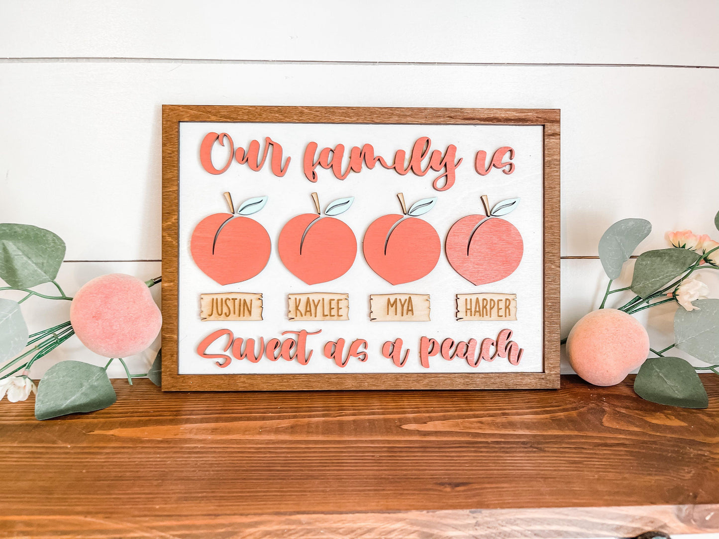 Our Family is sweet as a peach - Peach Decor - Personalized Peach Family Decor - Peach Signs - Peach Tiered Tray Signs - Peach Farmhouse