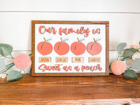 Our Family is sweet as a peach - Peach Decor - Personalized Peach Family Decor - Peach Signs - Peach Tiered Tray Signs - Peach Farmhouse