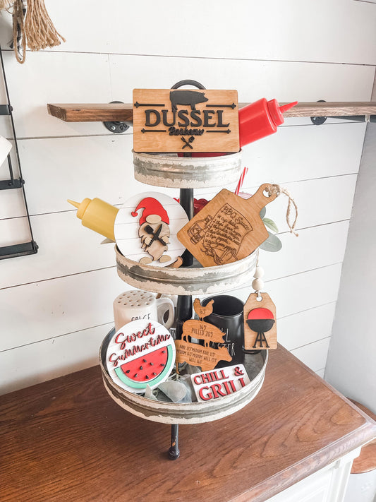 Family BBQ Tiered Tray Set - BBQ Tiered Tray - BBQ Tiered Tray Signs - Personalized Family bbq sign - Summer bbq  tray - bbq party decor
