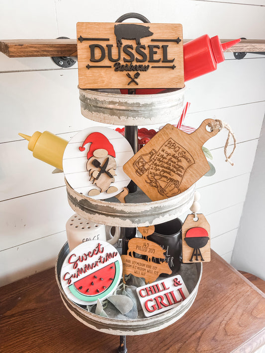 Family BBQ Tiered Tray Set - BBQ Tiered Tray - BBQ Tiered Tray Signs - Personalized Family bbq sign - Summer bbq  tray - bbq party decor