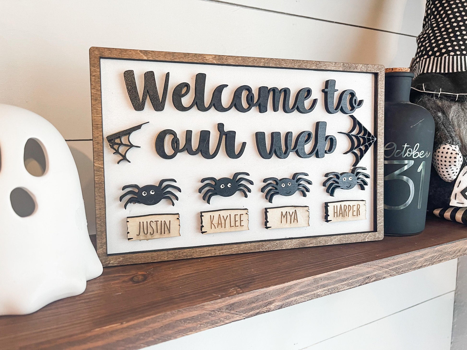 Welcome to our Web - Personalized Spider Family Sign - Personalized Halloween Family Decor - Farmhouse Halloween - Halloween Decor