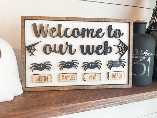 Welcome to our Web - Personalized Spider Family Sign - Personalized Halloween Family Decor - Farmhouse Halloween - Halloween Decor