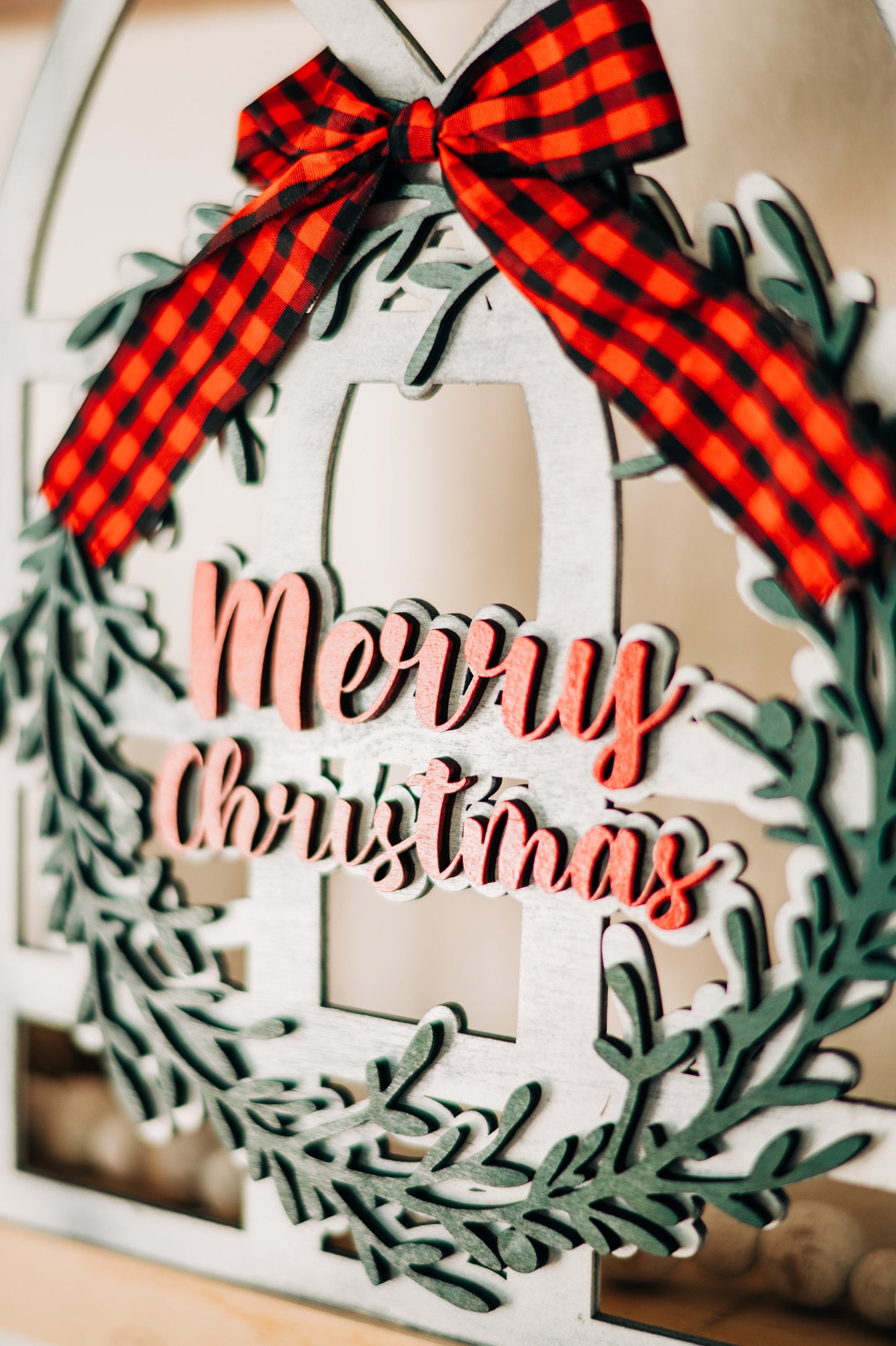 Window Frame Wall Decor, Cathedral Windows, Holiday Wreath, Farmhouse Christmas, Mom Christmas Gift from Daughter