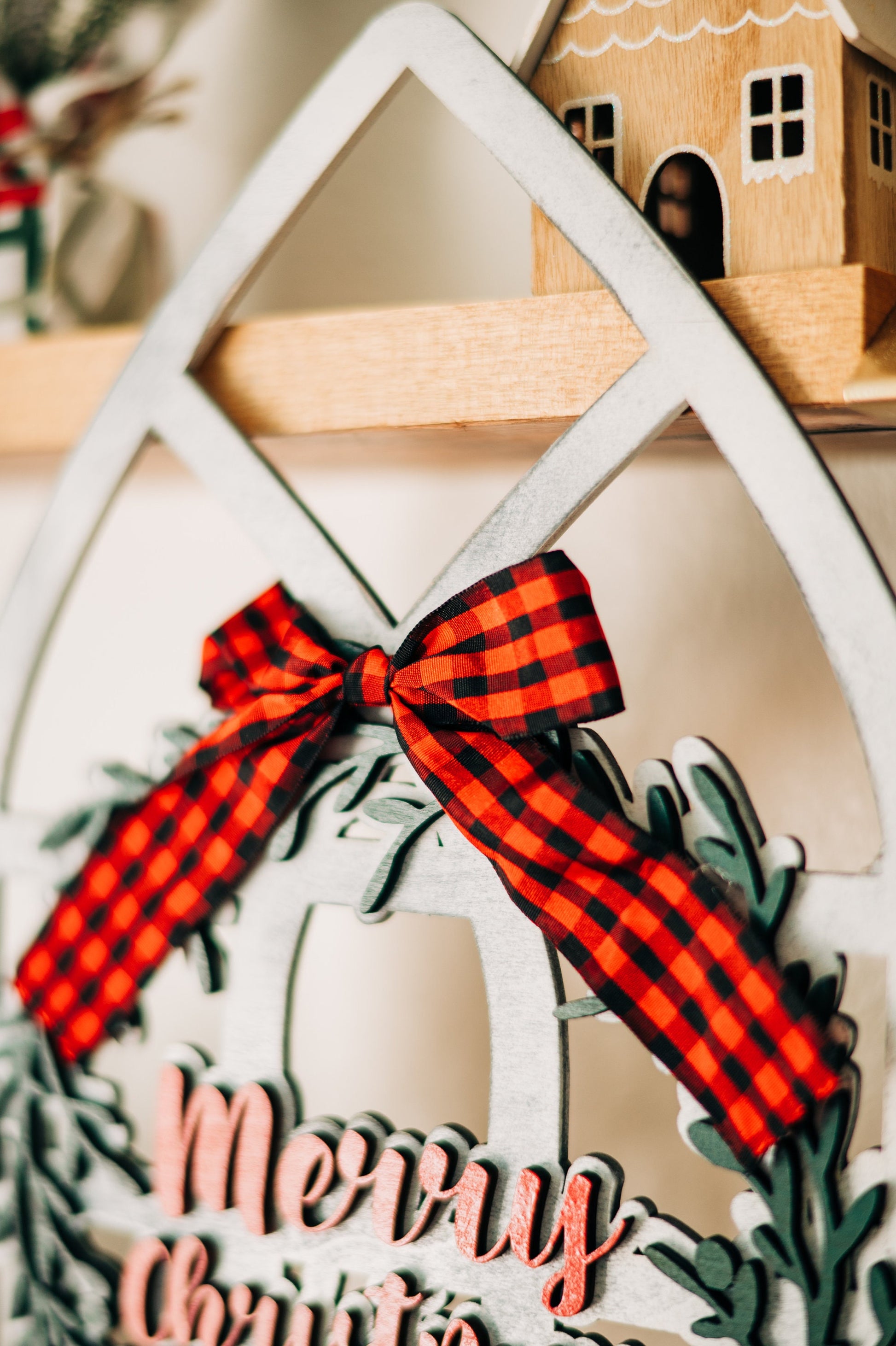 Window Frame Wall Decor, Cathedral Windows, Holiday Wreath, Farmhouse Christmas, Mom Christmas Gift from Daughter