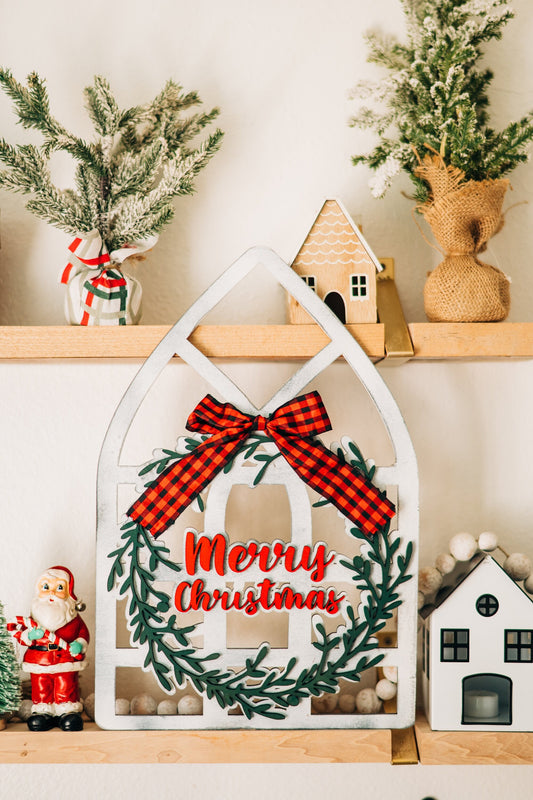 Window Frame Wall Decor, Cathedral Windows, Holiday Wreath, Farmhouse Christmas, Mom Christmas Gift from Daughter