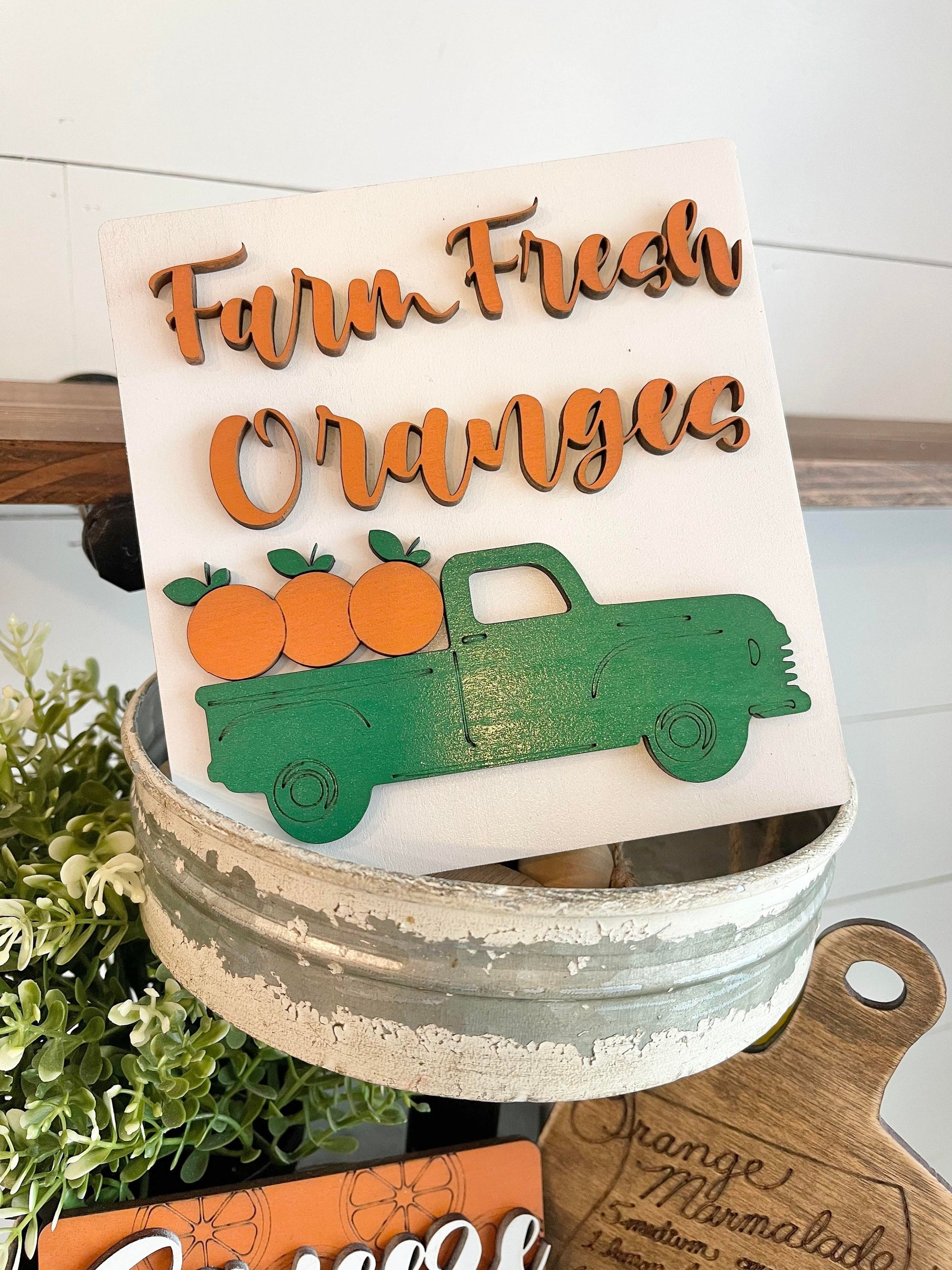 Orange Tiered Tray Signs - Orange Themed Tiered Tray - Squeeze the day signs - Florida Tiered Tray -  Summer Tiered Tray
