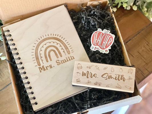 Teacher Gift Set - Personalized Teacher Notebook - Personalized Teacher Eraser - Teacher Gifts Gifts for Teachers Teacher Gift - Teacher Box